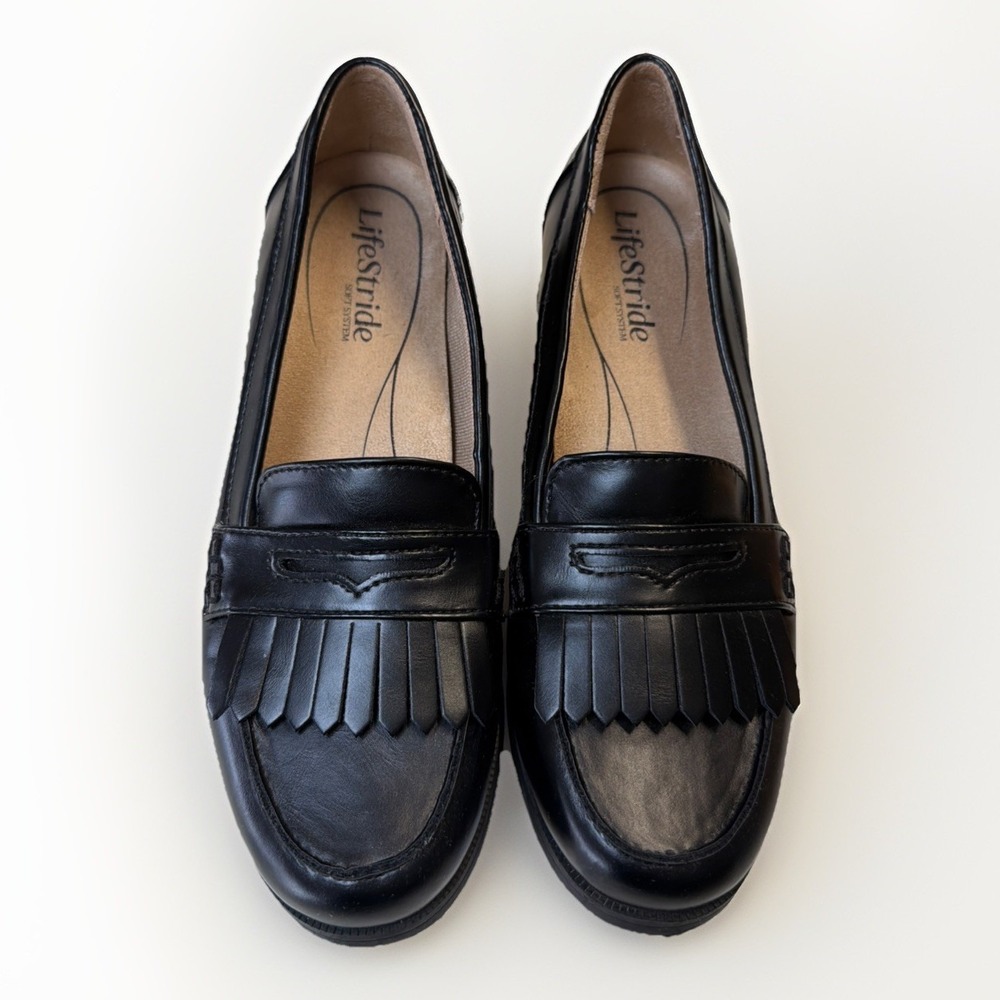 Life Stride Women's Santana Black Faux Leather Loafers Size 7.5 Medium